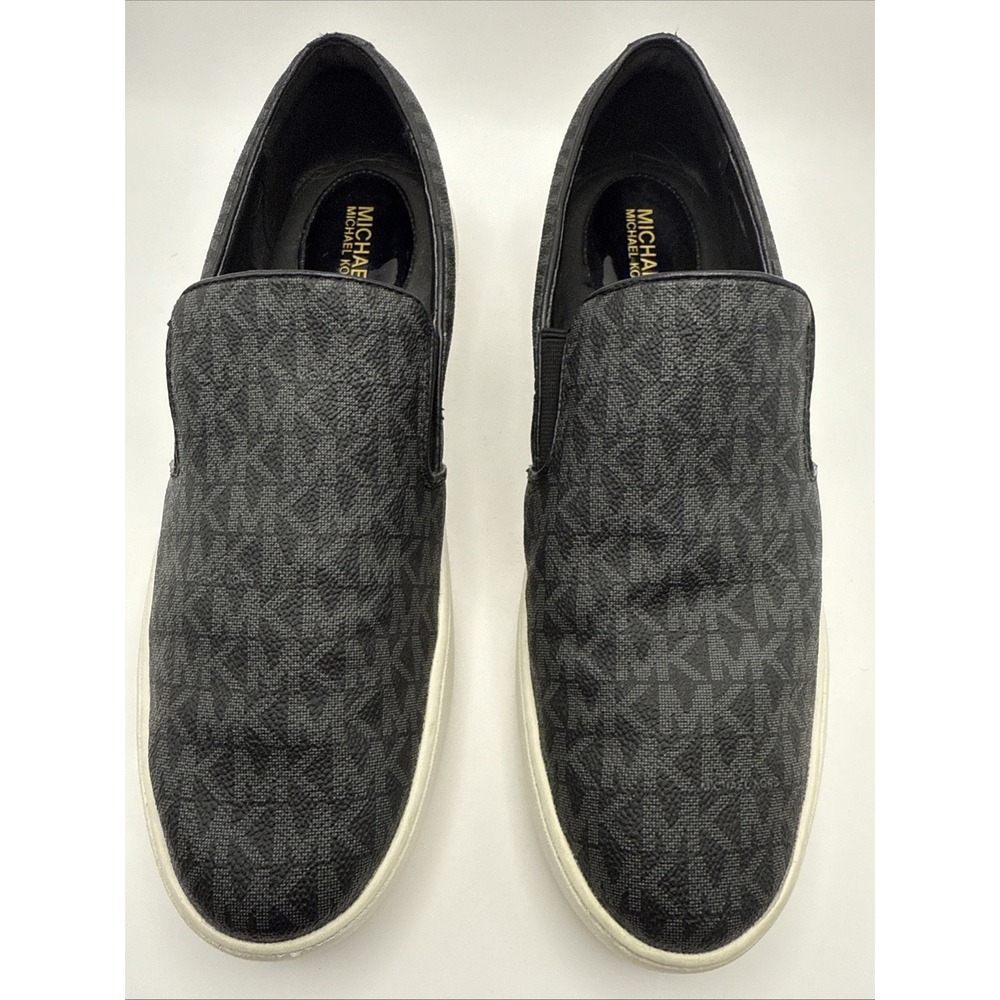 MICHAEL KORS Keaton Women's Logo Print Coated Canvas Slip On Sneakers, Black 9.5
